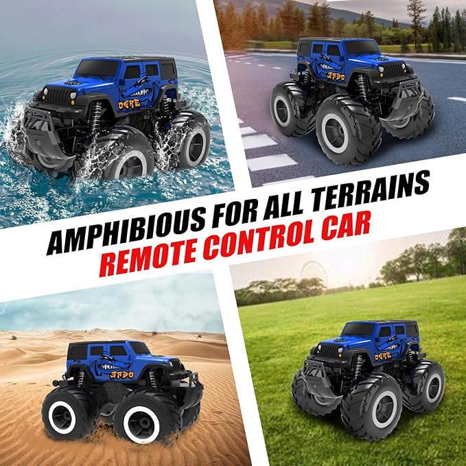 1/16 Remote Control Monster Truck : 4x4 Off Road Waterproof Rc Jeep Combines Amphibious and All Terrain Traversal, Birthday Gift for Boys & Girl Ages 6-12 (Blue SUV)