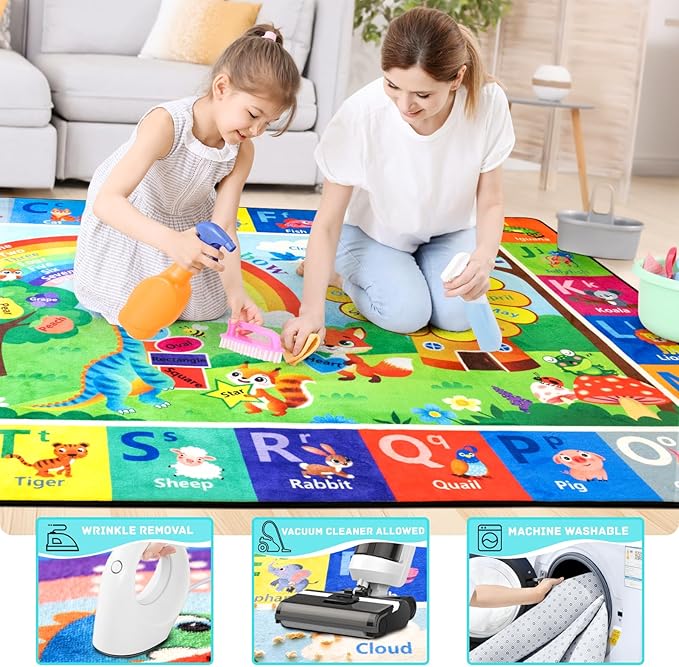 Alphabet Rug for Children's Playroom - ABC 5x7 Feet Windmill Rug, Washable and Non-Slip Mat