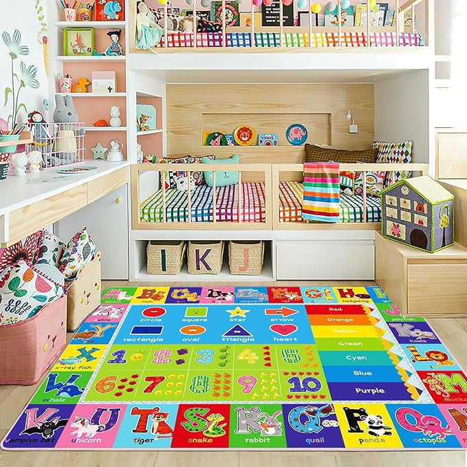 ABC Play Carpet for Kids – Extra Large Preschool Rug with ABCs, Numbers, Animals, and Colors for Playroom & Classroom - (110X78.7 Inches)