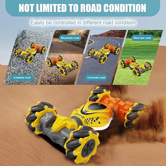 RC Stunt Car, 2.4Ghz Remote Control Sensor 4WD Offroad Car, High Speed Drift 360° Rotating Twist Toy Car with Music Lights, Ages 6-13 Boys Girls Birthday