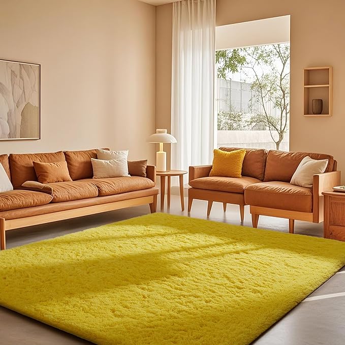 Ophanie Yellow Rugs for Bedroom Living Room, Fluffy Fuzzy Furry Carpet, Plush Soft Shaggy Bedside Indoor Floor 4x6 Area Rug for Kids Girls Boys Baby Teen Dorm Nursery Home Decor Aesthetic