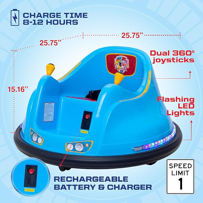 FunPark 6V Bumper Car for Toddlers, Electric Kids, Toddler Ride On Toys for Kids, Baby Bumper Car, Ages 1.5-4 Yrs, LED Lights, 360 Degree Spin, Supports up to 66lbs (No Remote) - Paw Patrol