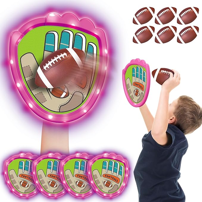 Toss and Catch Ball Game Set,Light-Up Kids Baseball Glove Sticky Mitt, Velcro Ball and Catch Games for Kids Ages 3-12, Football & Baseball Camping/Yard/Outdoor Sports Toy,Outdoor Game for Kids