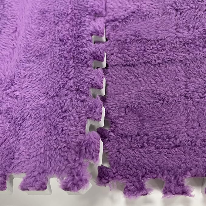Interlocking Carpet Shaggy Soft EVA Foam Mats Fluffy Area Rugs Protective Floor Tiles Exercise Play Mat for Children Kids Room Home Parlor Bedroom (12 Pcs, Purple)