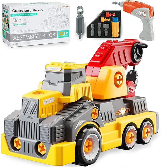 11inches Large Take Apart Construction Toys Crane Trucks for Boys Girls Kids 3-10 Year Old Electric Drill Toys