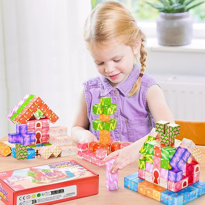 Magnetic Blocks 100PCS Magnetic Building Blocks for Kids, Candy Castle STEM Sensory Toys for Toddler,Christmas Birthday Gifts for Girls 4 5 6 7 8 Years Old