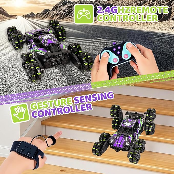 8WD RC Stunt Car, Gesture Sensing Remote Control Cars with Light & Music & Spray, for Age 3-7 Years Old Kids Birthday Gifts