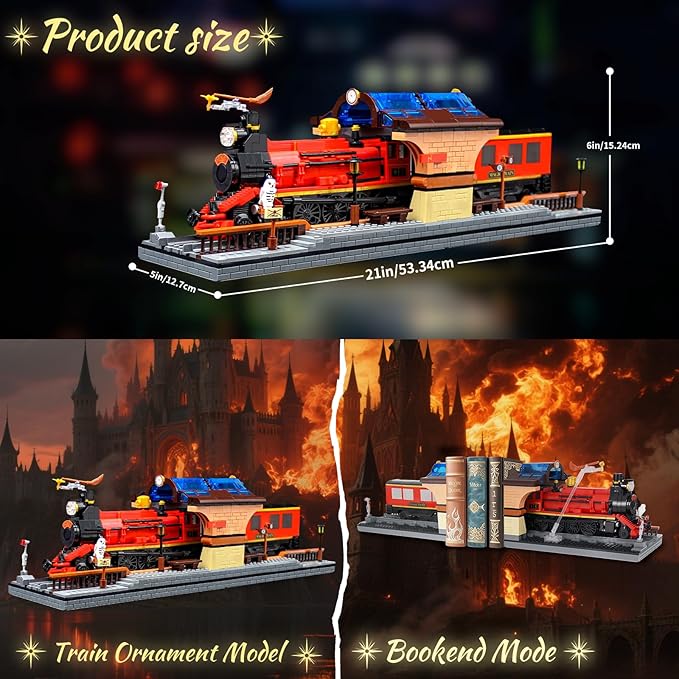 2 in 1 Harry Magic Train Building Toy Set, Train Set for Adults, Boys, Kids, Features a Bookends for Display and Home Decor, Gift for Christmas Birthday, 1068PCS