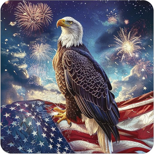 Wooden Puzzle for Adults, Eagle Flag Wooden Jigsaw Puzzles(11.2 * 11.2in-200pcs), Beautiful Wooden Puzzle with Box Birthday Gifts for Adults and Kids Family Game
