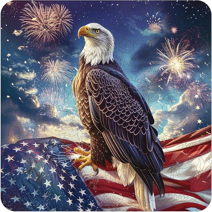 Wooden Puzzle for Adults, Eagle Flag Wooden Jigsaw Puzzles(15.9 * 15.6in-500pcs), Beautiful Wooden Puzzle with Box Birthday Gifts for Adults and Kids Family Game