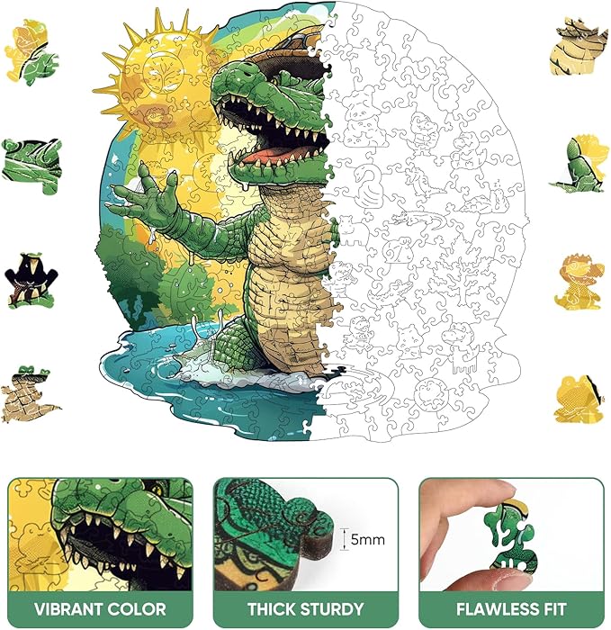 Crocodile Wooden Puzzles for Adults, Alligator Jigsaw Puzzles 500 Pieces, 16.4x16.5in, Unique Shaped Animal Wood Puzzles, Cool Reptile Adult Puzzles, Birthday Gifts for Adults and Kids