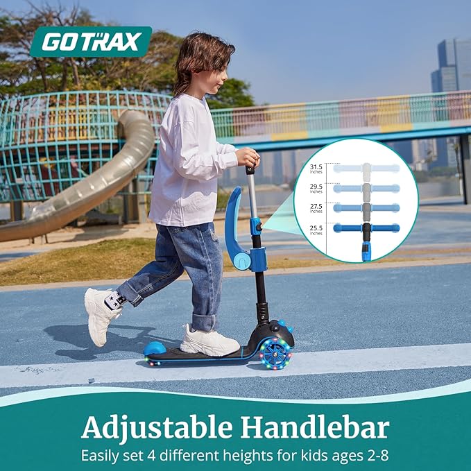 Gotrax KS3 Pro Folding Kick Scooter for Kids, One Key Removable Seat & 3 Extra Wide PU Light-Up Wheels and Anti-Slip Deck, Adjustable Height Handlebar and Lean-to-Steer Scooter for Children Aged 2-8