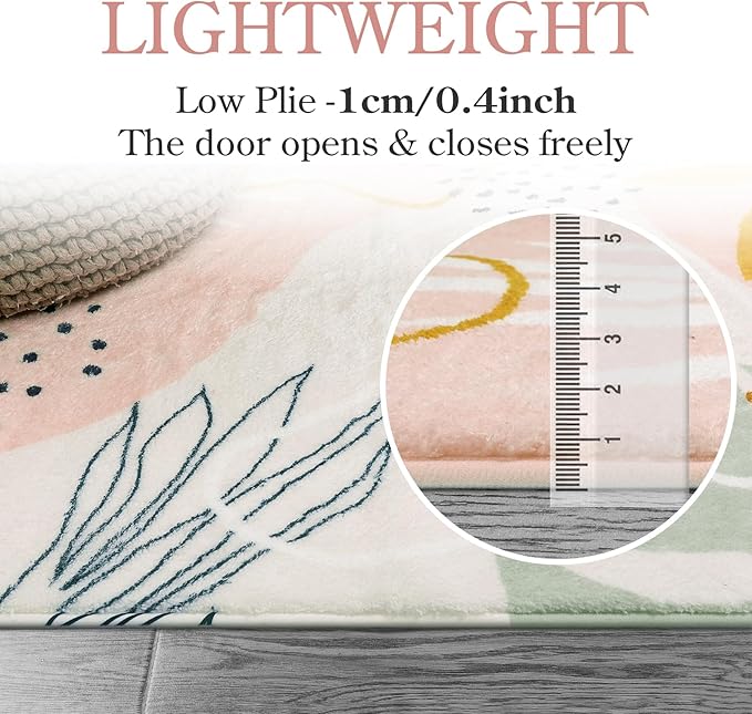 Lahome Washable Rug 2x8 - Hallway Kitchen Bathroom Carpet Runner, Lightweight Pink Botanical Print Laundry Non Slip Throw Rug, Bedroom Entryway 8ft