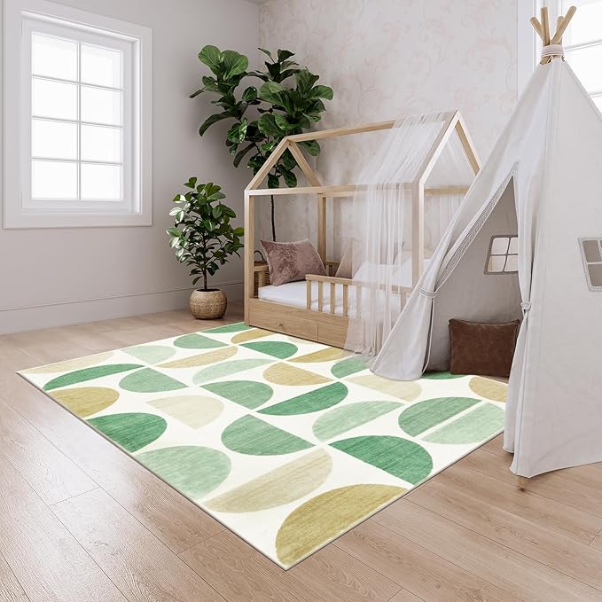 Lahome Boho Area Rug 4x6, Ultra-Thin Green Rug for Living Room, Modern Non-Slip Machine Washable Area Rugs Non Shedding Office Rug for Dining Room Kids Classroom (4x6,Green)