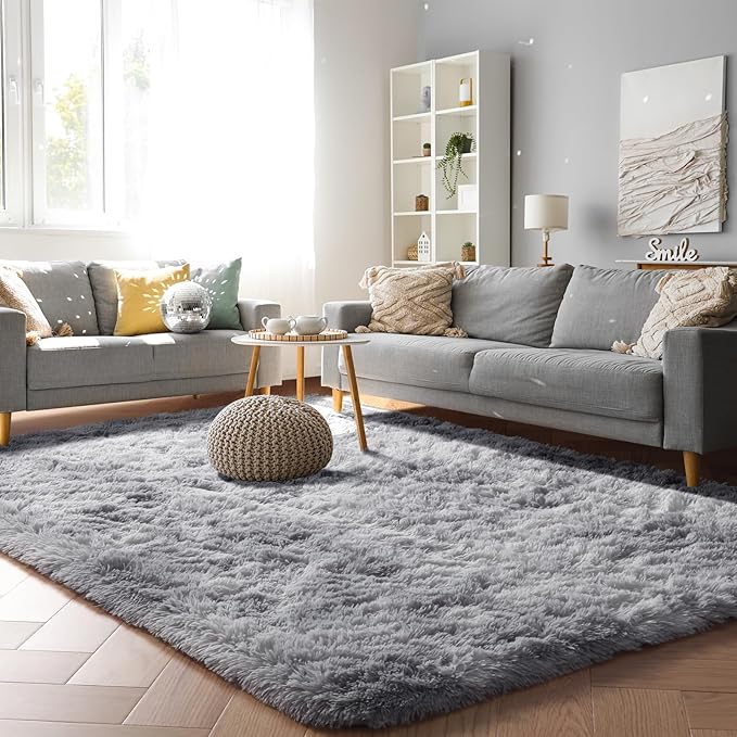 PAGISOFE Light Grey Shaggy Abstract Area Rug 6x9 Feet, Plush Fluffy Rugs for Living Room, Soft Rug for Bedroom, Furry Rugs for Girls Boys Kids Room, Large Fuzzy Rug for Playroom, Shag Carpet