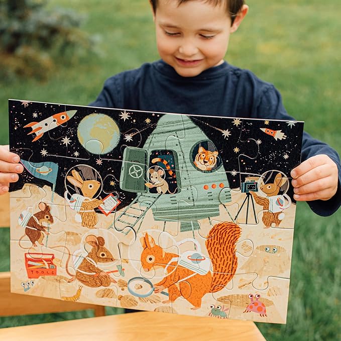 eeBoo: Space Exploration - 20 Piece Puzzle - 15 x 11 Kids Jigsaw, Oversized Glossy Pieces, Animals On The Moon, Preschool Puzzle, Age 3+