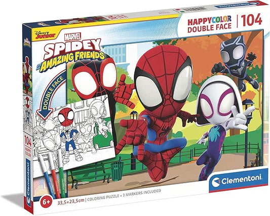 Clementoni - 25727 - Supercolor Puzzle Double Face Marvel Spidey - 104 Pieces - Jigsaw Puzzle for Kids Age 6