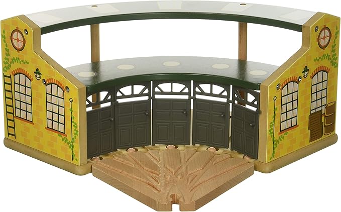 inc. Wooden Train Round House with 5-Way Switch Track for Kids, Norrington Wood Train Shed with 5 Doors. Houses 5 Engines & Cars, Compatible with Major Brand Wooden Railways