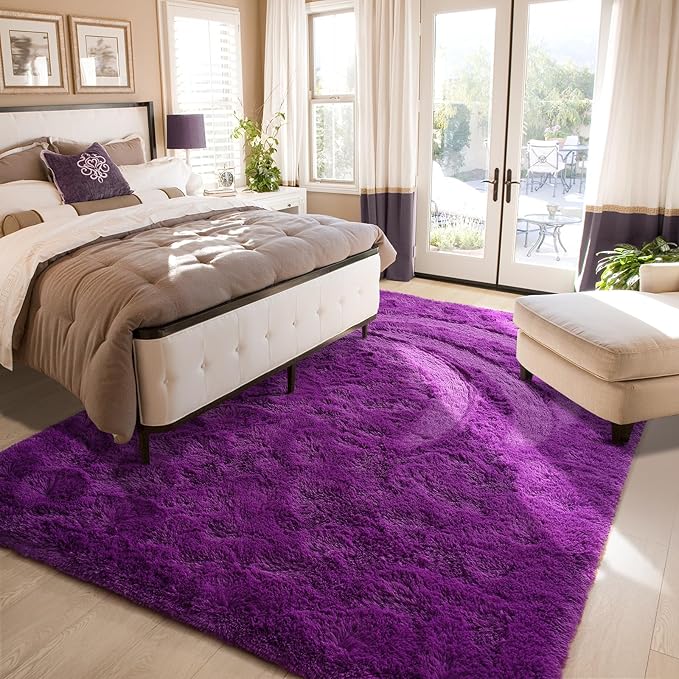 Amearea Premium Soft Area Rug 4x5.3 Feet, Purple Rugs for Living Room, Fluffy Carpet for Bedroom Nursery Playroom Teen Home Decor, Comfortable Indoor Furry Dorm Carpets, Volet Purple