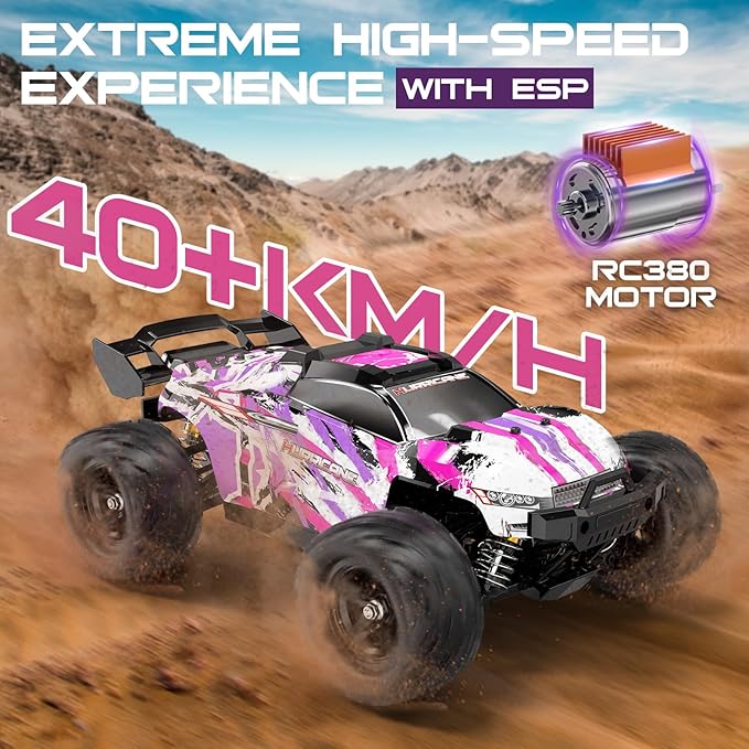 Pink Remote Control Car for Girls, 1:18 Fast rc Cars for Girls with 40+ KM/H 4WD Off-Road rc Truck, Includes 2 Rechargeable Batteries, 8 9 10 11 12 13 Year Old Girl Gifts