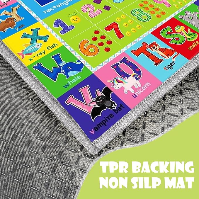 ABC Play Carpet for Kids – Extra Large Preschool Rug with ABCs, Numbers, Animals, and Colors for Playroom & Classroom - (110X78.7 Inches)