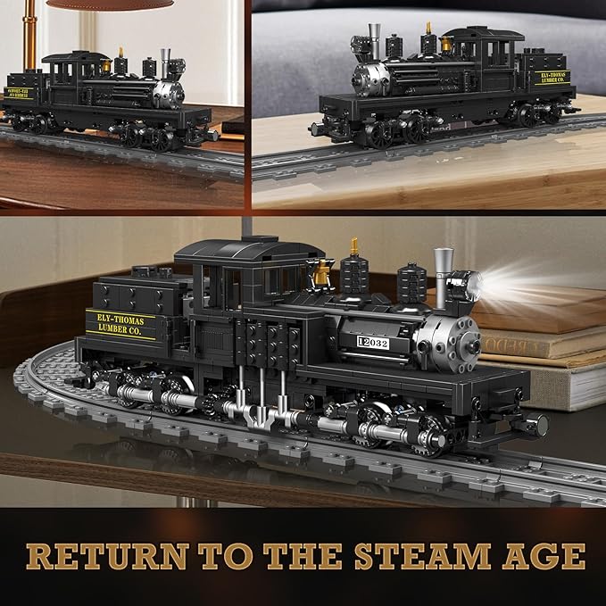 JMBricklayer Train Building Set with Lights 51113, Remote Control Classic Train Model Toy with Tracks, Shay-Type Steam Locomotive Train Set Display, Ideal Gift for Train Lovers, Kids Aged 14+(880PCS)