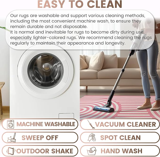 Washable 9x12 Abstract Area Rug for Living Room, Pink Rainbow Modern Boho Throw Rugs, Soft Ultra-Thin Low Pile Stain Resistant Nonslip Indoor Large Carpet for Office Dining Bedroom Playroom Classroom