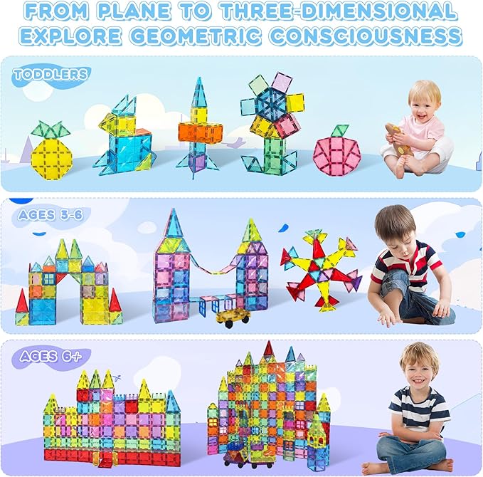 Magnetic Tiles, 100PCS Magnetic Blocks Set, 4D Diamond Magnet Building Blocks, STEM Preschool Educational Magnet Toys Gift for Kids, Boys and Girls 3 4 5 6 7 8+ Year Old