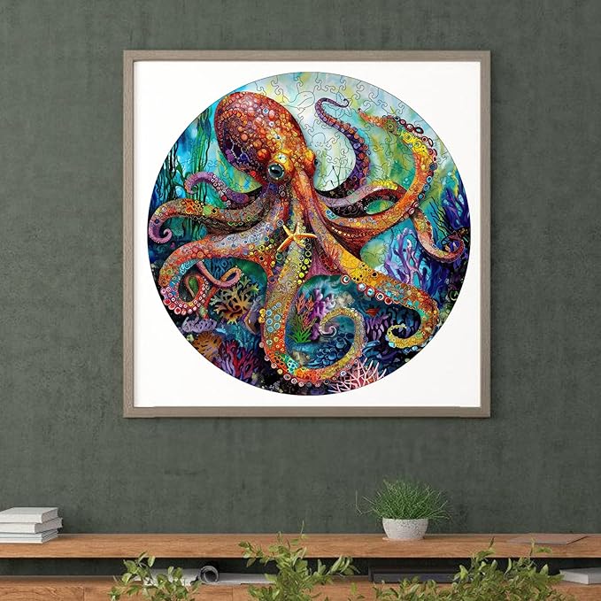 Wooden Puzzle for Adults 500pcs, Octopus Wooden Jigsaw Puzzles, Unique Shape Animal Adult Puzzles, Irregular Wood Puzzles Best Gift for Adults and Kids Family Game(15.6 * 15.6 in)
