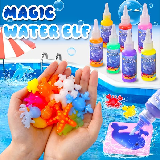 MOMJOY Magic Water Elf Toy Kit - Aqua Fairy Water Gel Kit for Kids with 16 Magic Gel Colors and 20 Shape Molds for Water Pets - DIY Squishy Toys - Perfect Birthday Gifts for Girls and Boys Ages 3+
