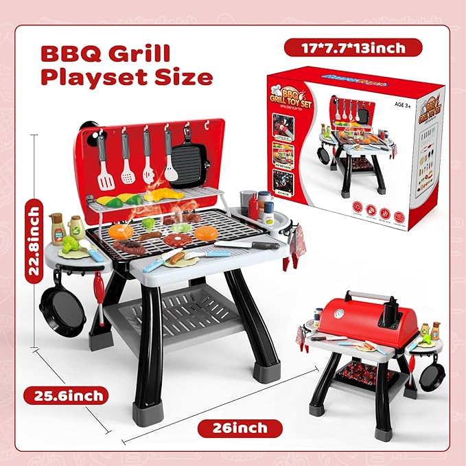 35pcs Kitchen Toy Set, Toy BBQ Grill Set, Cooking Toy Set, Little Chef Play, Kids Grill Playset Interactive BBQ Toy Set, Kids Kitchen Playset Toy Christmas Birthday Gift for Boys Girls
