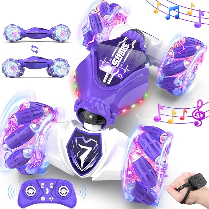 Gesture Sensing Remote Control Car Toys - Drift RC Stunt Car for Kids | 360° Rotating 4WD Transform RC Cars | 2.4Ghz Hand Controlled with Lights Music | Birthday to Boys (Purple)