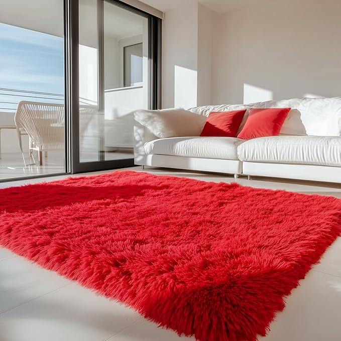 PAGISOFE Soft Modern Red Area Rug, 4x6 Feet, Shaggy Indoor Rug for Kids Room Decorative Carpet, Fuzzy Rug for Babies, Nursery, Dorm, Non Slip Rug for Boys Girls, Teen's Room