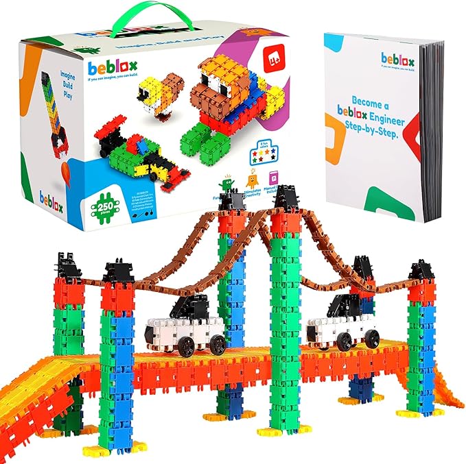 Beblox Building Blocks for Kids - 250-Piece Connecting Tiles Set - Interlocking Building Blocks for Kids, STEM Toys Kit, Fun & Educational Gifts for Boys & Girls, Preschool Learning Activities Ages 4+