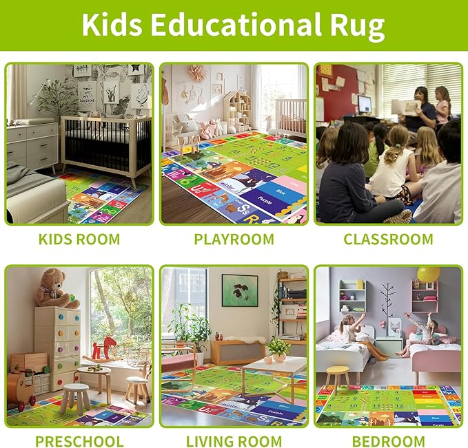 ABC Rug for Kids Playroom,Toddler Alphabet Mats Washable for Baby Area,Classroom,Play Room,Floor,Nursery (5x7FT)