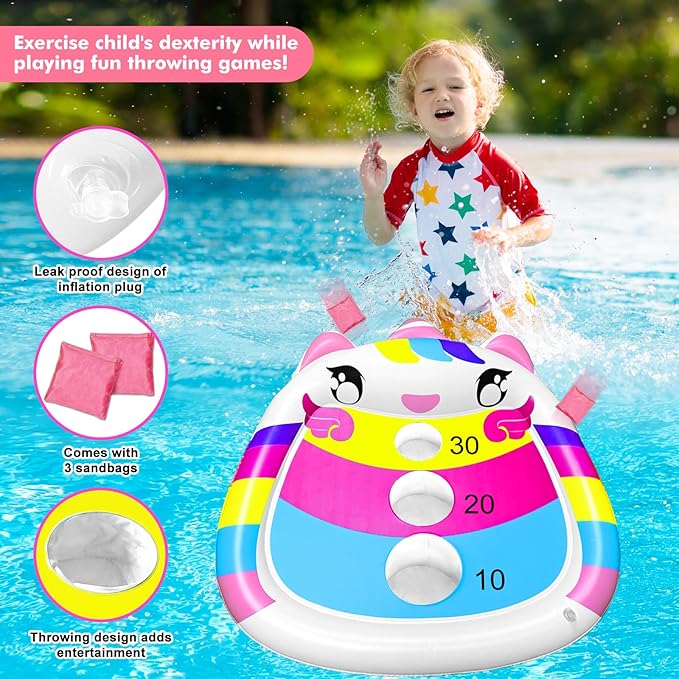 Unicorn Kids Fun Pool Toys,Inflatable Cornhole Board Floating Water Game Outdoor Swim Play for Adults Family,Cool Summer Party Gift for 6 7 8 9 10 12 Year Old Boy Girl Teen