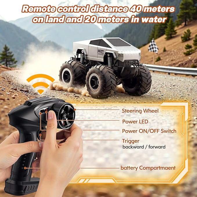 Remote Control Car Off-Road Pick-up Truck, 4WD Waterproof RC Trucks Toy RC Cars for All Terrain, 1:16 Scale Hobby Monster Truck Toys 2.4GHz Vehicles Kids Gifts for Boys/Girls Age 6 7 8 9 10-12+