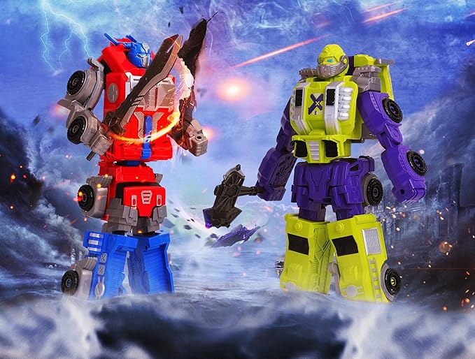 MIEBELY Toddler Robot Vehicles Set - 4Pcs Transforming Robots Toys for Kids - Magnetic Toys with Sturdy Connectors, Easy DIY Assembly Function - 4-in-1 Educational STEM for 3 4 5 6 Year Old Boys