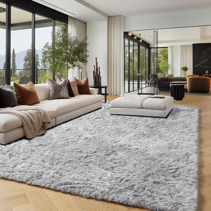 PAGISOFE Ultra Soft Fluffy Area Rugs for Bedroom Boys,Silver Rugs Carpets for Kids Room,Soft Plush Furry Bedside Rug,Non-Slip Floor Fuzzy Rugs,4x6 Ft