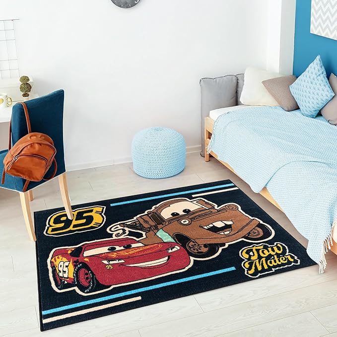 Gertmenian Disney Cars Indoor Area Rug - 3x5 Small, Non-Slip, Ideal for Children in Bedroom, Game Room, Classroom, Nursery, or Play Area - Tow Mater Friends, Brown/Blue, 28024