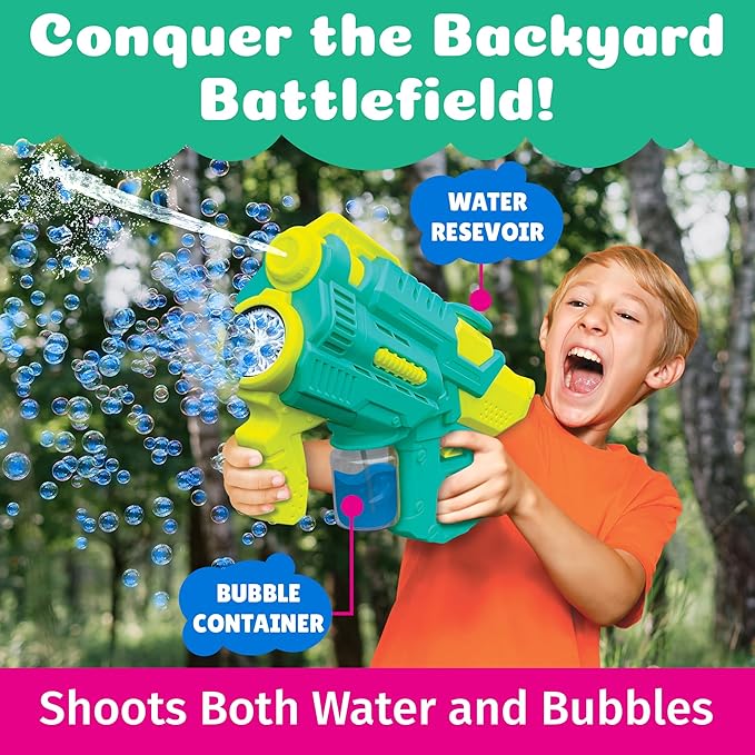 PoppinColorz Hydra Rechargeable 2-in-1 Color Bubbles Blaster & Water Gun:2025 Toy of The Year Finalist. 2X Color Bubble Liquid & 4X Clear No-Spill. Bubble Solutions for Toddlers. Bubbles Made in USA.