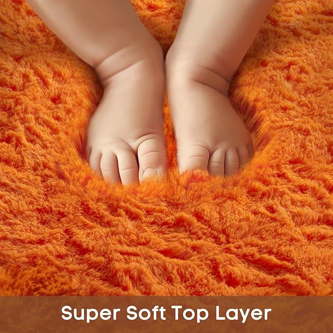 Ophanie Orange Rugs for Bedroom Living Room, Fluffy Fuzzy Furry Carpet, Plush Soft Shaggy Bedside Indoor Floor 4x6 Area Rug for Kids Girls Boys Baby Teen Dorm Nursery Home Decor Aesthetic