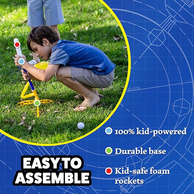 Stomp Rocket Jr Glow Rocket Launcher for Kids, 7 Rockets - Glow in The Dark Fun Backyard & Outdoor Kids Toys Gifts for Boys & Girls -Toy Soft Foam Blaster Set - Multi-Player Adjustable Launcher Stand