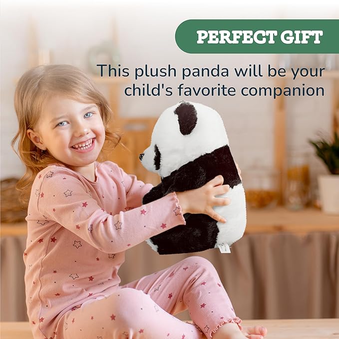 PixieCrush Panda Toys Stuffed Animal - Plush Mommy Panda with Zippered Belly and 4 Little Baby Pandas for Girls - White and Black Giant Stuffed Animal - Set of 5