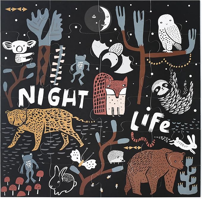 Wee Gallery Night Life Floor Puzzle, 24 Large Pieces, Durable Jumbo Jigsaw Floor Puzzles for Beginner, Toddlers, Preschool Kids, Learning Toy, Cognitive & Motor Development Activities, Brain Games