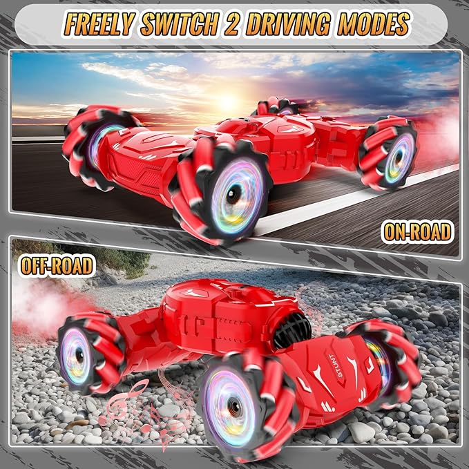 Pristar RC Stunt Cars, Gesture Sensing Remote Car Toys for 6-12 Boys Girls, 2.4Ghz Hand Remote Control Car with Spray Lights Music 360° Rotation 4WD Off-Road, Birthday Xmas Gifts for Kids Age 6-12