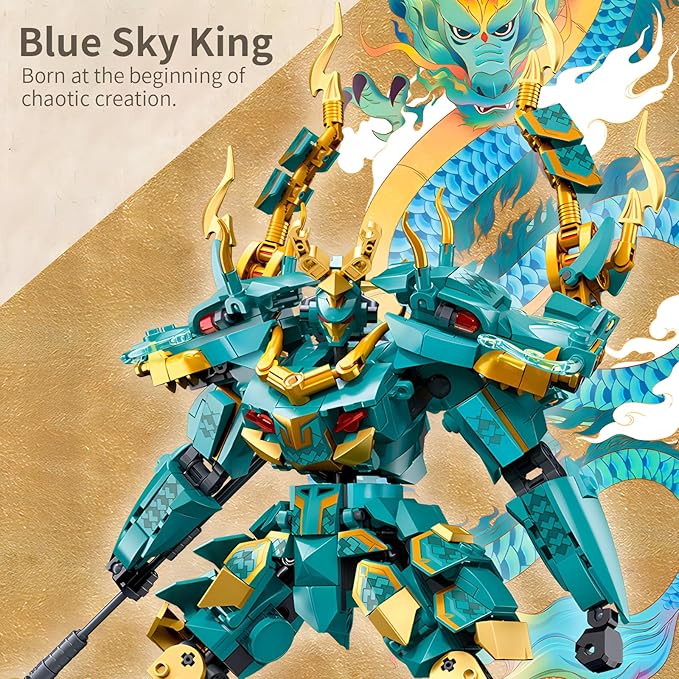 Green Dargon Samurai mech Robot with Long Spear Model Building Blocks Toy Set Mythical Birthday for Age 8+ Children Adults Teens 704 Pieces