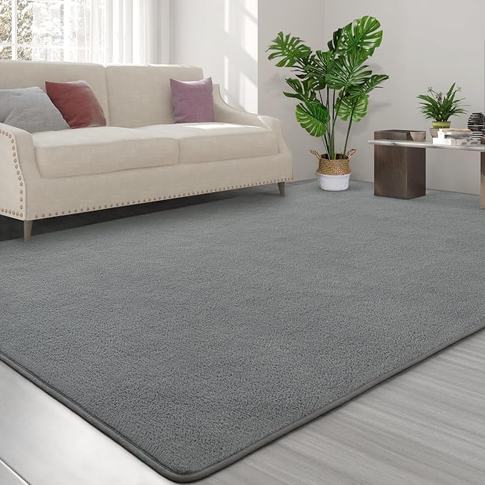 FlyDOIT Area Rugs for Bedroom Living Room, 7x10 Grey Super Soft Comfy Thickened Memory-Foam Indoor Carpets, Modern Aesthetic Minimalist Carpet for Boys Girls Adults Apartment Nursery Home Décor