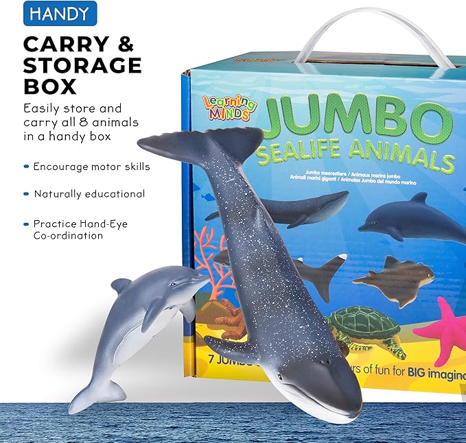 Learning Minds Jumbo Sea Animals - Set of 7 Educational Ocean Fish Toys for Kids - Shark, Whale, Dolphin, Octopus Animal Figures - Toy Fish & Sea Creatures for Toddlers - Age 18 Months +