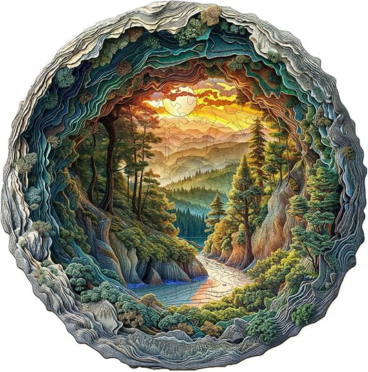 Wooden Puzzles for Adults, Wooden Jigsaw Puzzles for Adults Kids, 3D Cave Forest Unique Shaped Wood Puzzles Adult, Creative Birthday Gifts for Friends Family Game (13.4 * 13.3in 300pcs)